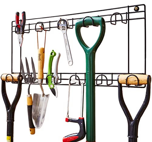 Direct Online Houseware House Of Home Tool & Garden Storage Rack Garage Storage Wall Hanging Shed Hooks For Gardening Tools, Equipment, Shovels, Rakes, Hose. Two Tier Wall Mounted Garage Organiser