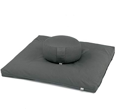 Bodhi Meditations-Set | ECO Serie | Meditationsmatte (Zabuton) & Rondo Meditationskissen | Mit Kapok-Füllung | Bezug aus 100% Bio-Baumwolle | Meditationsunterlage & Kissen (anthrazit)