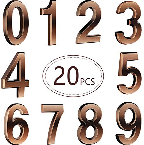 20 Pieces House Numbers Mailbox Numbers 0-9, 3D Door Address Numbers Self Adhesive Mailbox Numbers Sticker or House, Apartment, Office, Hotel Room, Mailbox Signs (Bronze,3 Inch)
