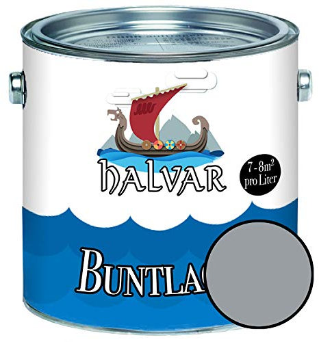 Halvar Buntlack für Holz & Metall GLÄNZEND Grau RAL 7000-7047 Holzfarbe Holzlack Innen & Außen robuster Kunstharzlack Wetterbeständig & perfekter Langzeitschutz (5 L, RAL 7040 Fenstergrau)
