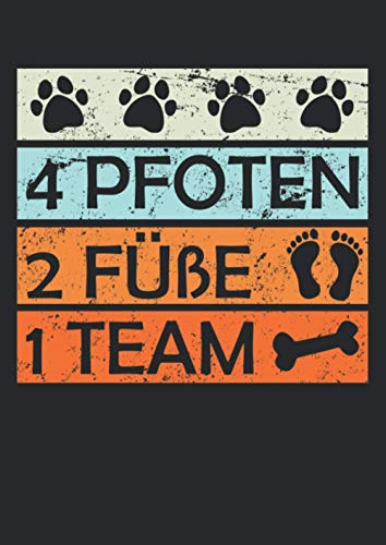 Notizbuch A4 kariert mit Softcover Design: 4 Pfoten 2 Füße 1 Team Canicross Vintage Geschenk Hunde: 120 karierte DIN A4 Seiten