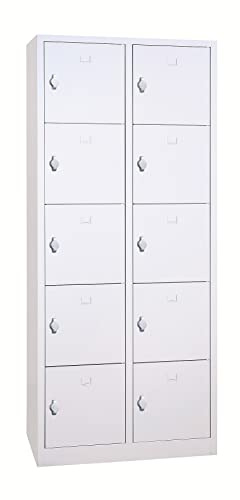 Schrank & Stuhl Schließfachschrank | Fächerschrank mit 10 Abteilen und Drehriegelvorrichtungen, 190 x 41,5 x 45 cm, Lieferung komplett montiert, Grau/Blau