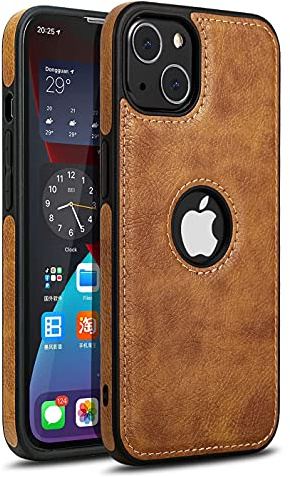 Hulveze Coque en Cuir PU Compatible avec iPhone 13, Cover de Protection Anti-dérapant Mince Vintage Business Antichoc Pare-Chocs en TPU Souple et Léger Housse pour iPhone 13 (2021)-Marron