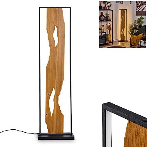 Lampadaire LED Nevogilde, lampadaire en métal/bois/plastique noir/naturel/blanc, lampe de sol vintage avec interrupteur à pied et effet lumineux, 20 watts (incl.), 2300 lumens, 3000 K