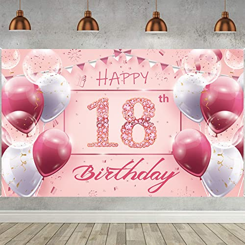 18. Geburtstag Banner Rosa, Geburtstagsbanner 18, 18. Geburtstag Frauen, 18 Geburtstag Hintergrund Banner, 18 Jahre Geburtstagsbanner für 18 Party Deko Männer Frauen