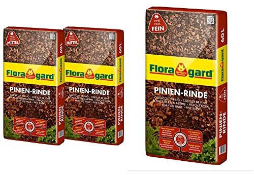 Floragard Mulch Pinienrinde 15-25 mm 2x60 L • mittel • 120 L & Mulch Pinienrinde 7-15 mm 60 L • fein • dekorativer Bodenbelag • unterdrückt Unkrautwuchs • naturbelassen • für mediterranes Flair