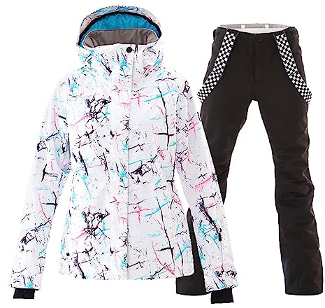 ALSOGO Damen Skianzug Schneeanzug Winddicht Wasserdicht Skifahren Snowboardjacke Trägerhose Set Zum Skifahren Snowboarden Klettern