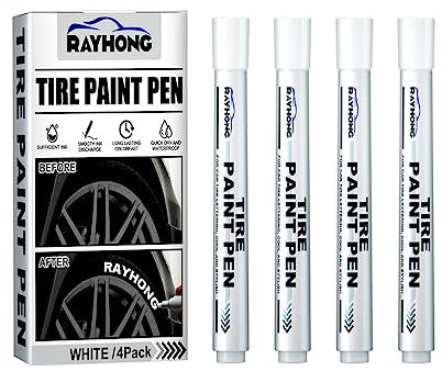 Autoreifen-Graffiti-Markierungsstift, 4 Stück, Weißer Markierungsstift, Reifenlack-Markierungsstift für Auto-Gummireifenprofil (white)