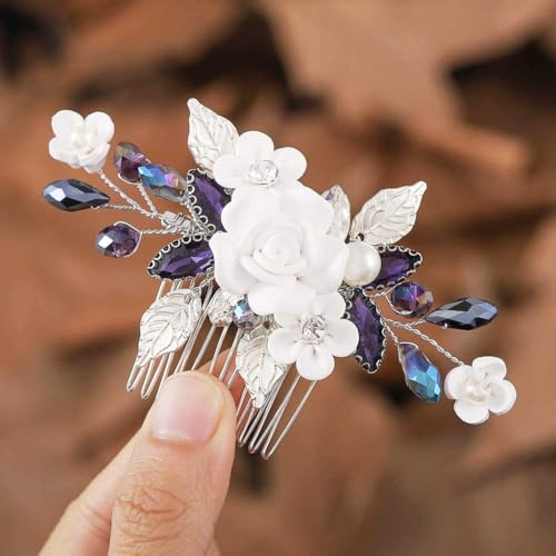 Ushiny Blume Braut Hochzeit Haar Kamm Silber Kopfstück Strass Braut Haar Zubehör für Frauen