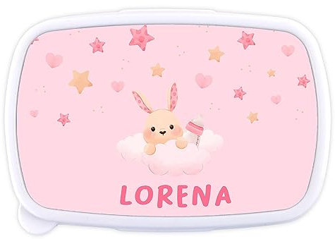 LolaPix Loncheras para niños. Caja merienda bebe, niños, niñas, guarderia y colegio. Regalos personalizados. Apta para microondas y libre de BPA, filatos y metales pesados. Conejito nubes