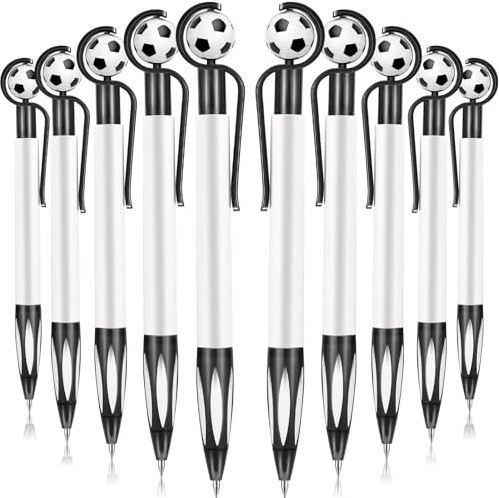 Dianelhall 20 Pcs Soccer Party Themed Soccer Pen Football Ballpoint Pens Retractable Multicolor Medium Point 1.0 mm Soft Grip Pen for Office(Black,Vivid)