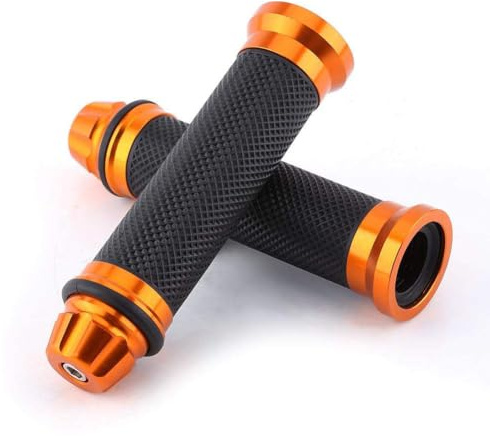 Motorrad-Lenkergriffe, universal, 2,2 cm, CNC-Aluminium-Gummi, Handgriff, universell für Lenker, Fahrrad, Lenkergriffe, Ersatz (orange)