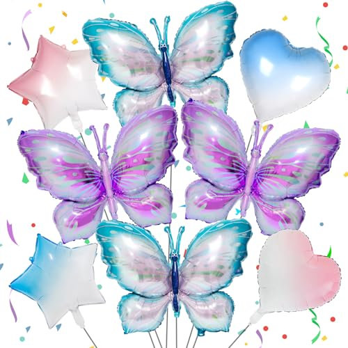 8 Stück Schmetterlings Folienballon,Blau Lila Schmetterling Luftballons,Schmetterlin Ballon,Luftballon Schmetterlin,Folienballon Schmetterling,Geburtstag Schmetterlin,für Schmetterlin Themen Party