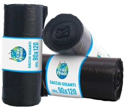 DETERMONDO 40 Sacchi Spazzatura Grandi 90x120 cm, Sacchi Neri per Rifiuti, Capacità di 120L, Resistenti, Riciclabili, Antistrappo e Antigoccia, Ecosostenibili, Made in Italy, 4 Rotoli da 10 pezzi