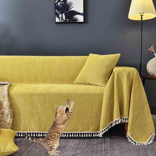 HLTQL Sofa Überwurfdecke XXL rutschfest L Form u Form, Sofadecke Couch Überzug Sofaüberwurf Decke Ecksofa Katzen Hund, Waschbar Sofaüberwürfe mit Quasten(#51,180x260cm)