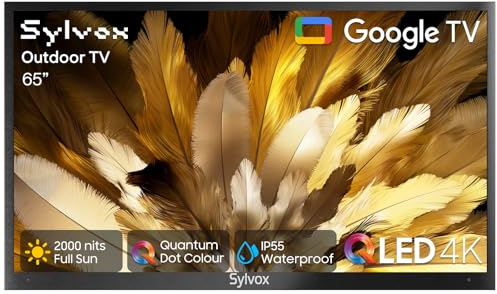 SYLVOX QLED Outdoor TV, 65 4K 2000 Nit QLED TV for Full Sun & Weatherproof | Google TV, Dolby Atmos & Vision, IP55 Waterproof, Sunlight Readable, Outside TV for Poolside, Commercial (Pool Pro QLED 2.0)