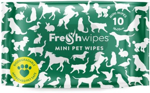 freshWIPES 1 mini paquet de 10 lingettes nettoyantes pour animaux de compagnie – Approuvé par les vétérinaires – Lingettes humides biodégradables et éliminantes des odeurs pour chiens et chats
