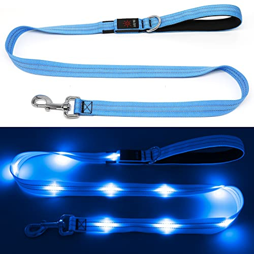 KOSKILL 1,2 m LED Hundeleine, USB wiederaufladbare Beleuchtete Hundeleine Sicherheits für nächtliche Spaziergänge, reflektierende Nylonleinen mit gepolstertem Griff für mittelgroße und große Haustiere
