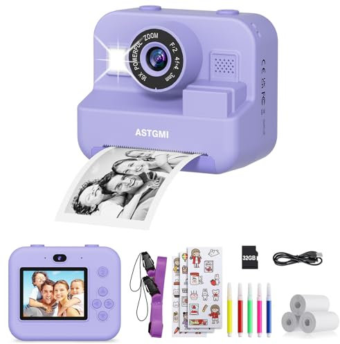ASTGMI Kids Instant Print Selfie Camera for Boys and Girls,1080P HD Digital Camera with Print Paper & 32GB Card, Christmas Birthday Gifts Kids Toys for 3-12 Years Old (Purple)