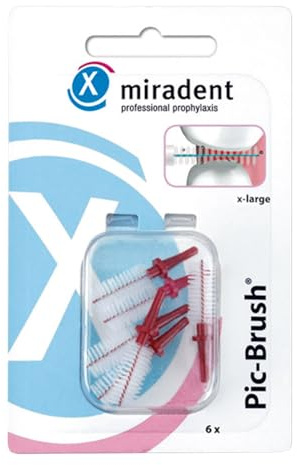 miradent Pic-Brush® Interdentalbürste x-large bordeaux 6,5 mm mit bewährter Aufsteckfunktion 6 Stück | für eine optimal gründliche Reinigung der Zahnzwischenräume, Brackets, Zahnspangen, Brücken