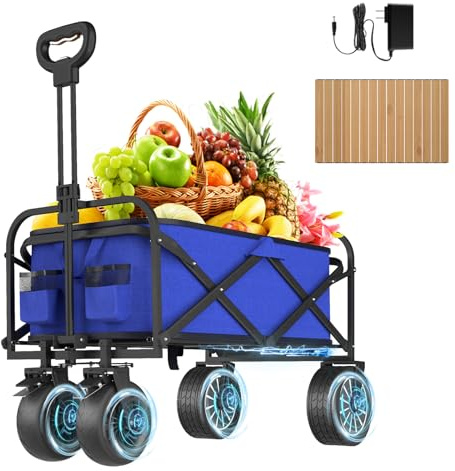 Blaue elektrische bollerwagen faltbar mit Einer maximalen Last von 130KG für Camping, Garten, Einkaufen, Strand, Angeln sackkarre
