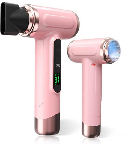 Seche Cheveux Sans Fil Rechargeable, 15000 MAh SèChe Chev Fil Rechargeable avec Chargement USB Sèche-Cheveux à Batterie à Vent Froid et Chaud pour Voyage Camping (Plnk)