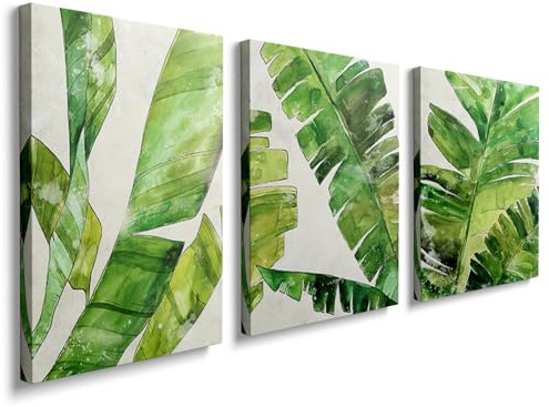 prinfantasy Green Ferns Wall Art Prints - Set of 3 Abstract Tropical Plant Decor Living Room Bedroom Bathroom Poster Home Decor Green Leaves Plants