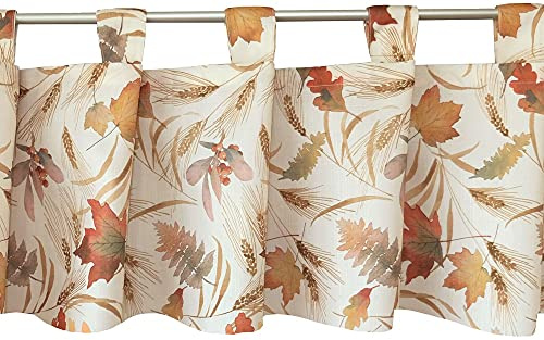 Scheiben-Gardinen 2er Set mit Schlaufen als blickdichter Vorhang in 32 x 120 cm - Landhaus-Stil Bistrogardinen bunte Herbst-Laub - Moderne Kurzstore Küchen-Gardinen Wohnzimmer Wohnwagen