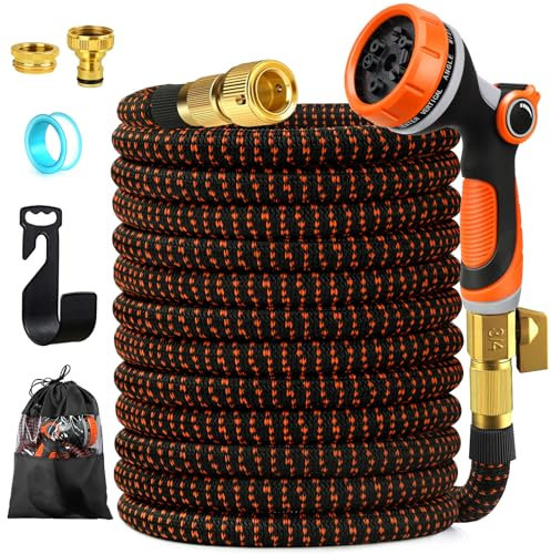 Gaeymy Gartenschlauch Flexibel Schlauch, Flexibler Wasserschlauch Flexschlauch, Dehnbarer Gartenschläuche mit 10-Funktionsdüse Brause, Brause Wasserhahn Adapter Garden Hose Wandhalterung Aufsatz(30m)