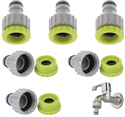 6 Stück Wasserhahn Adapter, Gartenschlauchanschluss Adapter, 1/2 Zoll 3/4 Zoll 2-In-1 Garten Hahnverbinder Wasserhahnanschluss, Schlauchanschluss Set Für Garten Bewässerungs(Grün)