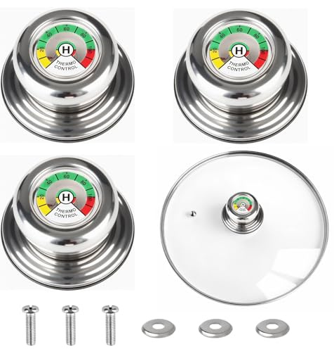 Vyanveo 3 Stück Topfdeckelgriff mit Thermometer Topfdeckelknopf Anti-Verbrennung Topfdeckel Griffe Ersatz Universal Topfdeckel Knopf Ersatzgriff Kompatibel mit AMC Töpfen und Pfannen