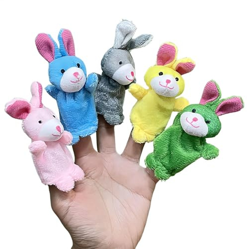 Possette per dita per bambini, pupazzi dita per bambini,Set di giocattoli interattivi di coniglio in peluche 5 - Animali morbidi morbidi giocattoli per ragazze ragazzi per spettacoli,