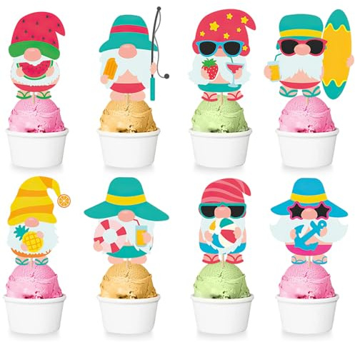 RAORAOYUE 32Pcs Summer Gnome Cupcake Toppers, Pool Party Cupcake Toppers | Hawaiian Cake Decorations for Summer Birthday Tropical Luau Hawaiian Party Supplies