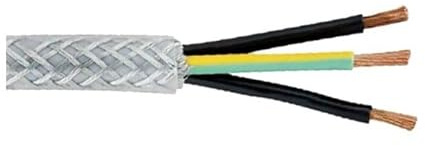 3 Core SY Braided Armoured Control Flex Cable 0.75mm,1.0mm,1.5mm,2.5mm,4mm,6mm (1.0mm², 25 Metre)