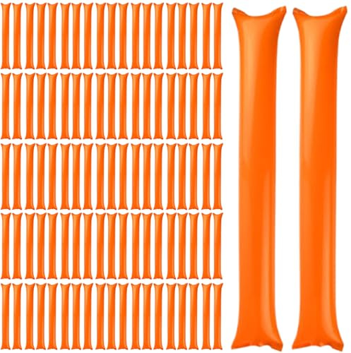 MOUNTTU Thunder Sticks 100 Pcs Boom Stick Inflatable Spirit Sticks Cheerleading Plastic Boom Stick Noise Makers for Sporting Events Dance Basketball Football Orange Spirit Cheerleading Thunder