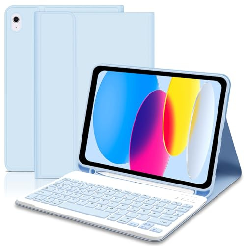Lielax Funda con Teclado para iPad A16 11 Generación 2025/10 Generación 2022 (11/10.9 Pulgadas), Teclado Magnético Desmontable Funda para iPad 11./10.ª Gen, QWERTZ-Layout Keyboard, Azul