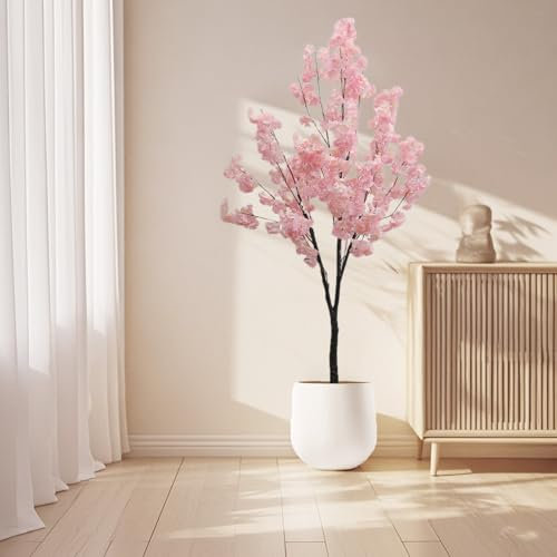 DanLink Kunstpflanze KirschblüTenbaum, 180 cm Hoch Kunstbaum mit Blü in Rosa, Ten Topfbaum Pflanze Kunstbaum KirschblüTe Zimmerpflanze für Zuhause, Hochzeit, Party, Garten, BüRo Dekoration