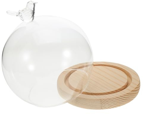 EXQUIMEUBLE Glass Cover Ornaments Vintage Dome Glass Cloche Tabletop Display Case for Preserved Flower Vase Wood Base Cloche