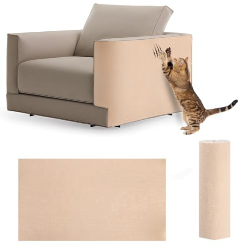 Protezione Divano Graffi Gatto, Tappeto Tiragraffi per Gatti Autoadesivo, Riutilizzabile e Tagliabile, Ideale per Divani, Mobili e Pareti, Tiragraffi divano(Kaki,40×300cm)