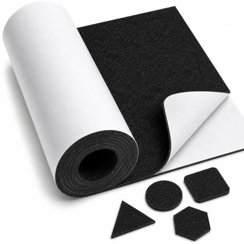 Peviasot Filz selbstklebend, 1 Rollen Selbstklebender klebriger Filz Meterware, 50cm x 150cm Filzmatte, Chemiefaser-Filzstoff, Zuschneidbar für DIY-Selbstklebende Filzplatten, 2.5 mm Stark, Schwarz