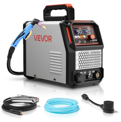 VEVOR Cortadora de Plasma 65 A Máquina de Corte por Plasma de Arco Piloto sin Contacto, Inversor IGBT con Pantalla Digital, Función 2T/4T y Tiempo PA/PT Ajustable para Reparaciones Domésticas