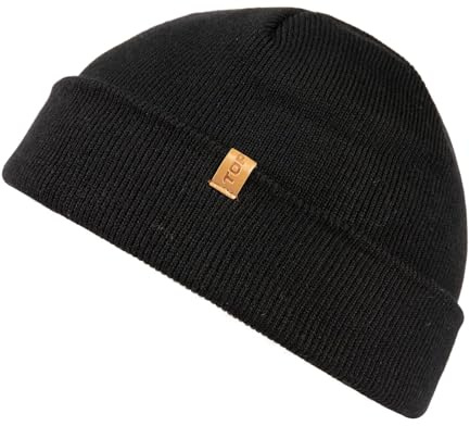 TOP-EX 80% Merino Wolle Fisherman Beanie Trawler Mütze Unisex Kurz Strickmütze Wollmütze Herren Damen Wintermütze Classic Black M/L