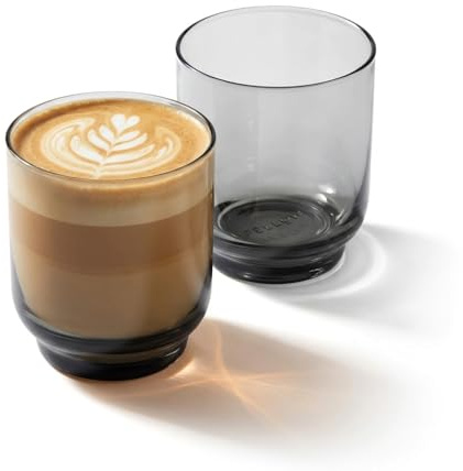 Fellow Pirch Latte Glasses 11 oz Artisanal Cups, Set of 2, Dishwasher Safe Coffee Glasses for Espresso Drinks & Latte Art – Smoke