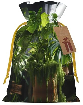 Monstera Deliciosa Banana Palm Print Small Drawstring Pouch For Gifts,Reusable Gift Bag,For Holiday And Party Presents