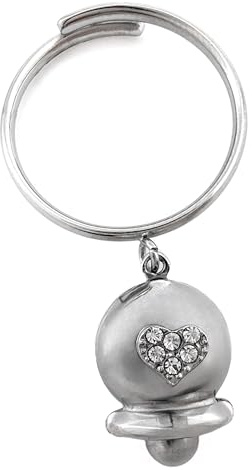 DEIMODRA® Anello Campana Campanella Donna | Acciaio Inossidabile | Misura Regolabile | con Brillanti Strass (Argento)