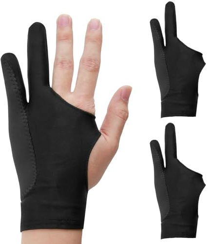 JRILUO Artist Glove 3 Layer Drawing Glove, Palm Rejection Digital Art Gloves, Two Finger Slim Version Screen Gloves for Tablet Drawing Digital Art, Breathable Right & Left Hand Fit, 2Pcs Black M