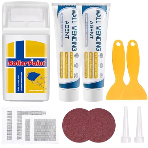 300g Wall Repair Kit, White Roller Paint, Mixed Wall Filler Cream, Walls Repair Patches, Walls Ceilings Filler Kit for Holes Graffiti Stains Crack