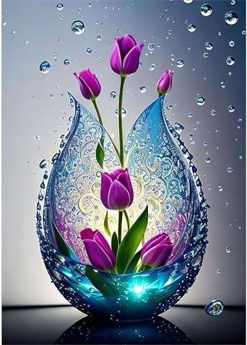 Puzzle Tulipes dans Un Vase en Cristal pour Adultes,300 pièces Artistique,38x26 cm Puzzle de Bricolage pour Décoration de la Maison, Jeu éducatif Challenge Toy Puzzles pour Adultes