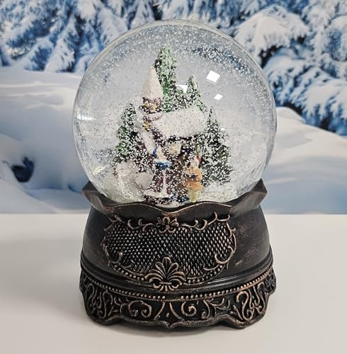 Schneekugel Spieluhr Weihnachten | Weihnachtsspaziergang Familie | Sockel Kupfer antik | Durchmesser 100mm, Höhe 140mm | Schüttelkugel | 20323