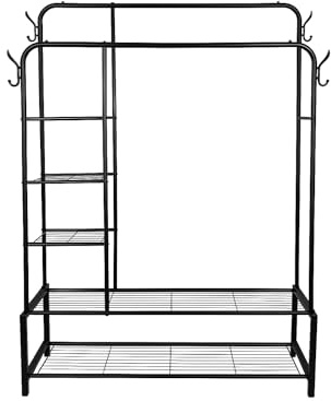 Heavy Duty Garment Rack Clothes Rack, Adjustable Clothing Rack Organizer, Single or Double Rail Hanging Rack with Optional Wheels & Shelves for Bedroom, Laundry, Closet & Retail Store (STYLE 8)